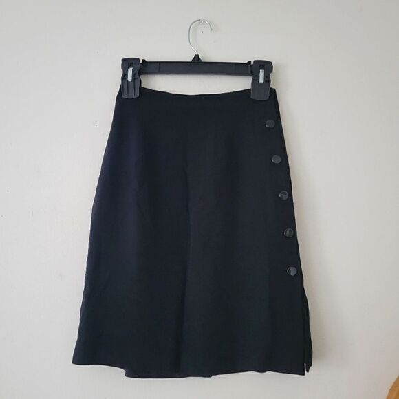 Ann Taylor Vintage Black A-Line Mini Skirt Side Button 4 - Picture 1 of 8